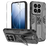Btstring Coque pour Xiaomi 14 avec Verre Trempé, Outdoor Antichoc de Qualité Militaire Coque avec Béquille Anti Rayure, Compatible Support de Voiture Magnétique - Noir