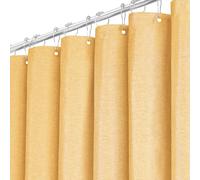BTTN Rideau de douche en tissu 180 x 200 cm, texture lin doré, anti-moisissure, lavable, avec 12 crochets, moderne, imperméable, ourlet lesté, pour baignoire, jaune doré