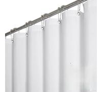 BTTN Rideau de douche en tissu 240x180 cm, aspect large toile de lin anti-moisissures imperméable avec 16 crochets, rideau de douche décoratif en polyester lavable pour salle de bain - Blanc