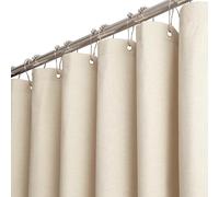 BTTN Rideau de douche en tissu beige 90 x 200 cm, texture lin étroite, anti-moisissure, imperméable, avec 6 crochets, moderne, lavable, épais, décoration pour salle de bain, crème