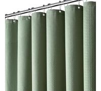 BTTN Rideau de douche gaufré 90 x 200 cm, étroit, anti-moisissure, en tissu imperméable, avec 6 crochets, moderne, lesté, lavable, décoratif, pour salle de bain, vert