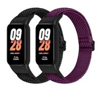 BTTNG Lot de 2 bracelets élastiques réglables en nylon pour Xiaomi Band 8 Active/Redmi Smart Band 2, Noir + Violet, Moderne