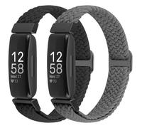 BTTNG Lot de 2 bracelets élastiques tressés compatibles avec Fitbit Inspire 3/Inspire 2/Inspire/Inspire HR/Ace 3/Ace 2 - Bracelets de rechange extensibles et réglables pour homme et femme, Pas de