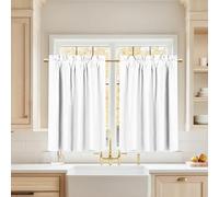 BTTO Rideau Occultant Court Passe Tringle, Lot de 2 Thermique Petit Rideau sous Evier, Moderne Decoration pour Petites Fenêtres de Cuisine, Porte Placard, Blanc Grisé, L132 x H76cm