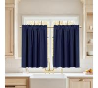 BTTO Rideau Occultant Court Passe Tringle, Lot de 2 Thermique Petit Rideau sous Evier, Moderne Decoration pour Petites Fenêtres de Cuisine, Porte Placard, Bleu Marine, L132 x H76cm