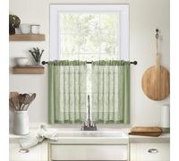 BTTO Rideaux Cuisine Texture de Lin Rideau Court à Passe Tringle, Lot de 2 Filtrage de la Lumière Brise-bise Court Petite Rideau pour Salon Fenêtre Placard Chambre, Vert Sauge, L63 x H78cm
