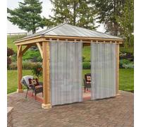 BTTO Rideaux d'Extérieur, Lot de 2 Rideau Voilage Lin à Pattes Imperméables Lumière Filtrer Transparent pour Interieurs ou Exterieurs Decoration Jardin Patio Maison, L132 x H213 cm, Gris