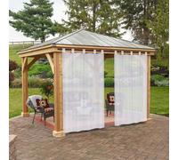 BTTO Rideaux d'Extérieur, Lot de 2 Rideau Voilage Lin à Pattes Imperméables Lumière Filtrer Transparent pour Interieurs ou Exterieurs Decoration Jardin Patio Maison, L132 x H244 cm, Blanc