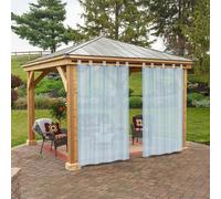 BTTO Rideaux d'Extérieur, Lot de 2 Rideau Voilage Lin à Pattes Imperméables Lumière Filtrer Transparent pour Interieurs ou Exterieurs Decoration Jardin Patio Maison, L132 x H213 cm, Bleu
