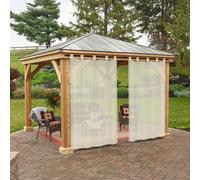 BTTO Rideaux d'Extérieur, Lot de 2 Rideau Voilage Lin à Pattes Imperméables Lumière Filtrer Transparent pour Interieurs ou Exterieurs Decoration Jardin Patio Maison, L132 x H213 cm, Beige