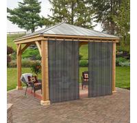 BTTO Rideaux d'Extérieur, Lot de 2 Rideau Voilage Lin à Pattes Imperméables Lumière Filtrer Transparent pour Interieurs ou Exterieurs Decoration Jardin Patio Maison, L132 x H213 cm, Gris foncé