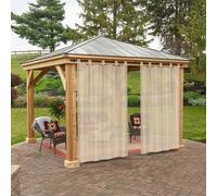BTTO Rideaux d'Extérieur, Lot de 2 Rideau Voilage Lin à Pattes Imperméables Lumière Filtrer Transparent pour Interieurs ou Exterieurs Decoration Jardin Patio Maison, L132 x H213 cm, Kaki