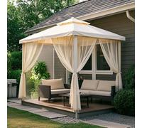 BTTO Rideaux d'extérieur, Lot de 2 Rideau Voilage Moustiquaire Exterieur Lumière Filtrer Transparent avec Bricolage Réglable pour Patio, Jardin, Gazebo, Beige, L160 X H213 cm