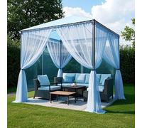BTTO Rideaux d'extérieur, Lot de 2 Rideau Voilage Moustiquaire Exterieur Lumière Filtrer Transparent avec Bricolage Réglable pour Patio, Jardin, Gazebo, Bleu Clair, L160 X H213 cm
