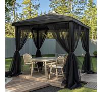 BTTO Rideaux d'extérieur, Lot de 2 Rideau Voilage Moustiquaire Exterieur Lumière Filtrer Transparent avec Bricolage Réglable pour Patio, Jardin, Gazebo, Noir, L160 X H305 cm