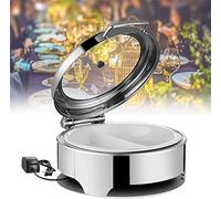 BTURYT Chauffe-Plats De 6l Rond Electrique, Chafing Dish en Acier Inoxydable/céramique pour Buffets pour Restaurant Pique-Nique, Couvercle en Verre Hydraulique Silencieux, Durable Et Facile à Nettoye