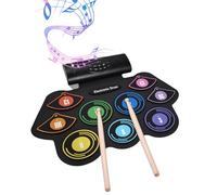 Btuty Batterie électronique Hand Roll Drum Set 9 Pads Haut-parleur stéréo intégré avec baguettes Pédale Cadeau d'anniversaire de vacances Kit de batterie avec coussinet de pratique coloré