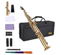 Btuty Saxophone soprano droit en laiton si bémol instrument à vent pour débutant professionnel touches en nacre naturelle saxophone soprano avec étui de transport gants chiffon de nettoyage sangles