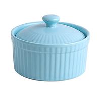 BTWYU Plaque de cuisson Ramequins en porcelaine avec couvercle Mini cocotte for tremper la crème anglaise en apéritif(Blue)