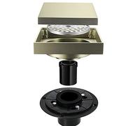 BTYKUYOO Siphon de douche carré de 10,2 cm avec revêtement plat 2 en 1 et revêtement en carrelage, siphon de sol en laiton avec tube droit en PVC et bride, filtre à cheveux, brossé (or brossé)