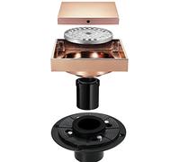 BTYKUYOO Siphon de douche carré de 10,2 cm avec revêtement plat 2 en 1 et revêtement en carrelage, siphon de sol en laiton avec tuyau droit en PVC et bride, filtre à cheveux, brossé (or rose)