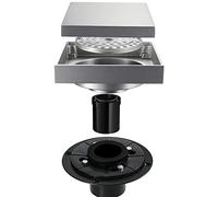 BTYKUYOO Siphon de douche carré de 10,2 cm avec revêtement plat 2 en 1 et revêtement en carrelage, siphon de sol en laiton avec tuyau droit en PVC et bride, filtre à cheveux, brossé