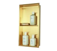 BTYQKZVPM Douche sur Les niches, Étagère Murale encastrée en Acier Inoxydable 304, 2 Niveaux, 28 x 70 12,5 cm, Noir, Or et Gris(Gold)