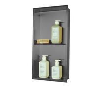 BTYQKZVPM Douche sur Les niches, Étagère Murale encastrée en Acier Inoxydable 304, 2 Niveaux, 28 x 70 12,5 cm, Noir, Or et Gris(Black)