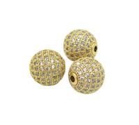 BTYQKZVPM Perles de rocaille Perles artificielles Teintes, Perles d'espacement en Zircon pavé, Lot de 9, Multicolores, 6 mm, 8 et 10(YZZ93-Gold,10mm (3 Pieces))