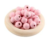 BTYQKZVPM Perles de rocaille Perles artificielles Teintes, Perles Rondes en Bois Multicolores de 12 à 20 mm for la création Bijoux(Pink,20mm (50pcs))