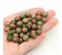 BTYQKZVPM Perles de rocaille Perles artificielles Teintes, Perles Rondes en Pierre volcanique Naturelle Multicolores de 4 à 10 mm for la création Bijoux DIY(Unakite,4.0mm 85 to 90pcs)