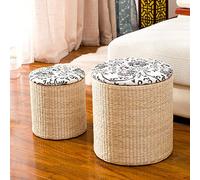 BTYQKZVPM Repose-Pieds Ottoman en Cuir, Banc de Rangement et Pouf, Lot de 2, en Fausse Fourrure Sherpa bouclée Multicolore, Plusieurs Tailles(Round SC,38 * 43Cm)