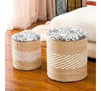 BTYQKZVPM Repose-Pieds Ottoman en Cuir, Banc de Rangement et Pouf, Lot de 2, en Fausse Fourrure Sherpa bouclée Multicolore, Plusieurs Tailles(Round Sa,41 * 35 * 45Cm)