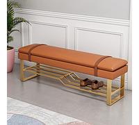 BTYQKZVPM Repose-Pieds Ottoman en Cuir, PU Leather Upholstered Shoe Storage Bench with Metal Base Multicolor 80-100x35x45cm(Orange,100x35x45cm(39x14x18inch))