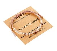 Btysun Bracelet tressé rose avec code morse pour femme, adolescente, cadeau d'anniversaire pour elle, Noël, lycée, remise de diplôme pour elle 2024, bracelet pour maman, Adjustable, Cristal, Pas de