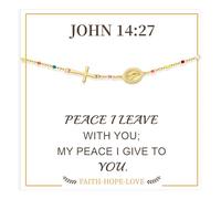 Btysun Cadeau chrétien pour femme, bracelet en or avec croix pour femme, cadeau de confirmation pour adolescentes, baptême, bracelet religieux, bijou religieux avec verset de la Bible, Coloful - 16.5+