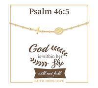 Btysun Cadeau chrétien pour femme, bracelet en or avec croix pour femme, cadeau de confirmation pour adolescentes, baptême, bracelet religieux, bijou religieux avec verset de la Bible, Gold Plated