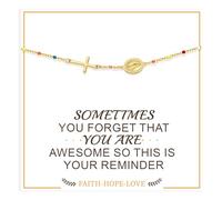 Btysun Cadeau chrétien pour femme, bracelet en or avec croix pour femme, cadeau de confirmation pour adolescentes, baptême, bracelet religieux, bijou religieux avec verset de la Bible, Coloful - 16.5+