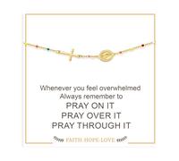 Btysun Cadeau chrétien pour femme, bracelet en or avec croix pour femme, cadeau de confirmation pour adolescentes, baptême, bracelet religieux, bijou religieux avec verset de la Bible, Gold Plated