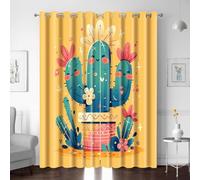BTYWH Lot de 2 Rideaux Opaque Oeillet, Dessin Animé Cactus Pot De Fleurs Rideaux Occultant Thermique Isolant pour Chambre Salon L x H 200 x 180cm Décoration de Maison Cuisine