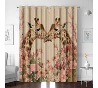 BTYWH Lot de 2 Rideaux Opaque Oeillet, Girafe Fleur Peinture À l'huile Rideaux Occultant Thermique Isolant pour Chambre Salon L x H 200 x 180cm Décoration de Maison Cuisine