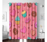 BTYWH Rideaux Rose Amour Glace Pain, Rideau Occultant avec Œillets Isolation Thermique Opaque Décoration de Maison Cuisine, Fenêtres pour Chambre Salon Moderne, 2 Pièces 241x229 cm(L x H)