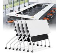 BTZHY Table Lot de 4 postes de Travail Pliables, Bureau d'ordinateur Pliable, pour Bureau, Maison, étude, Table d'écriture avec roulettes, Table de séminaire pour Salle de Classe, 140 x 60 x 75 cm