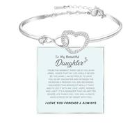 BTZY Bracelet « To My Daughter Forever Connected » - Bracelet avec inscription « You Are Always In Mine » - Cœur en oxyde de zirconium - Réglable - Cadeau inspirant pour fille, Adjustable, Acier