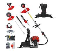 BU-KO 52cc Sac à Dos Essence Outil de Jardin Multifonction Longue portée: débroussailleuse et Essence, Taille-haie tronçonneuse sécateur, Perche d'extension 75cm Red