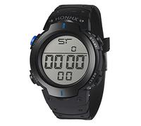 Bu2013-08e Montre de sport en caoutchouc avec chronomètre numérique et affichage de la date, bleu, taille unique