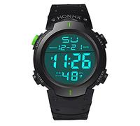 Bu2013-08e Montre de sport en caoutchouc avec chronomètre numérique et affichage de la date, Vert, taille unique
