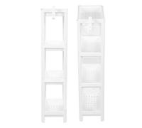 Buachois Bathroom Shelf, Plastic White Freestanding Storage Rack, Bathroom Organizer,Shelving Unit for Laundry, Pantry, Kitchen, Narrow Places (4 Layers)