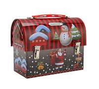 Buachois Coffre au Trésor de Noël en Fer, Boîte de Rangement Sac à Main en Fer Blanc, 16 x 14 x 11cm Petits Motifs d'impression de Noël, Valise Boîte de Rangement de Bonbons avec Poignée à Boucle