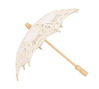 Buachois Dentelle Parapluie Prop Mariage, Beige Décoratif Parapluie Vintage Enfants Scène Performance, Ombrelle Mariage avec Dentelles, Parasol Parapluies Décor de Mariée Photographie Scène(S)